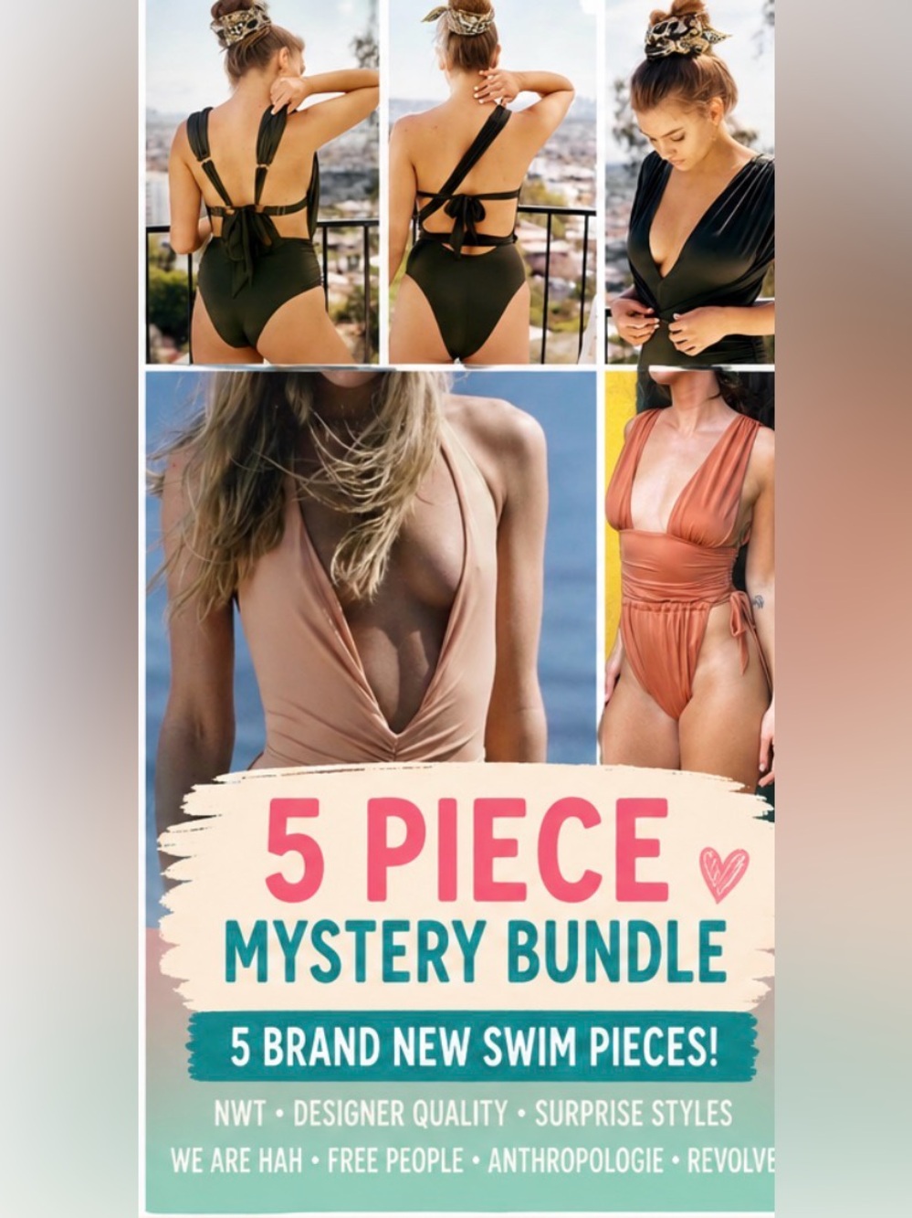 5 Piece Mystery Swim Bundle Designer Free People Anthropologie Revolve XS & S